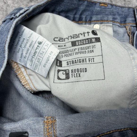 Carhartt Straight Fit Jeans Mens 34x34 Blue Denim Workwear Rugged Flex - Picture 10 of 12